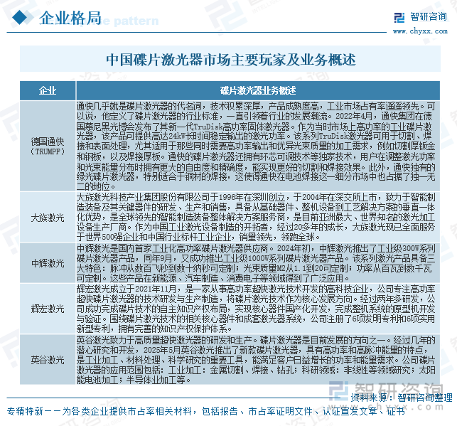 中国碟片激光器市场主要玩家及业务概述